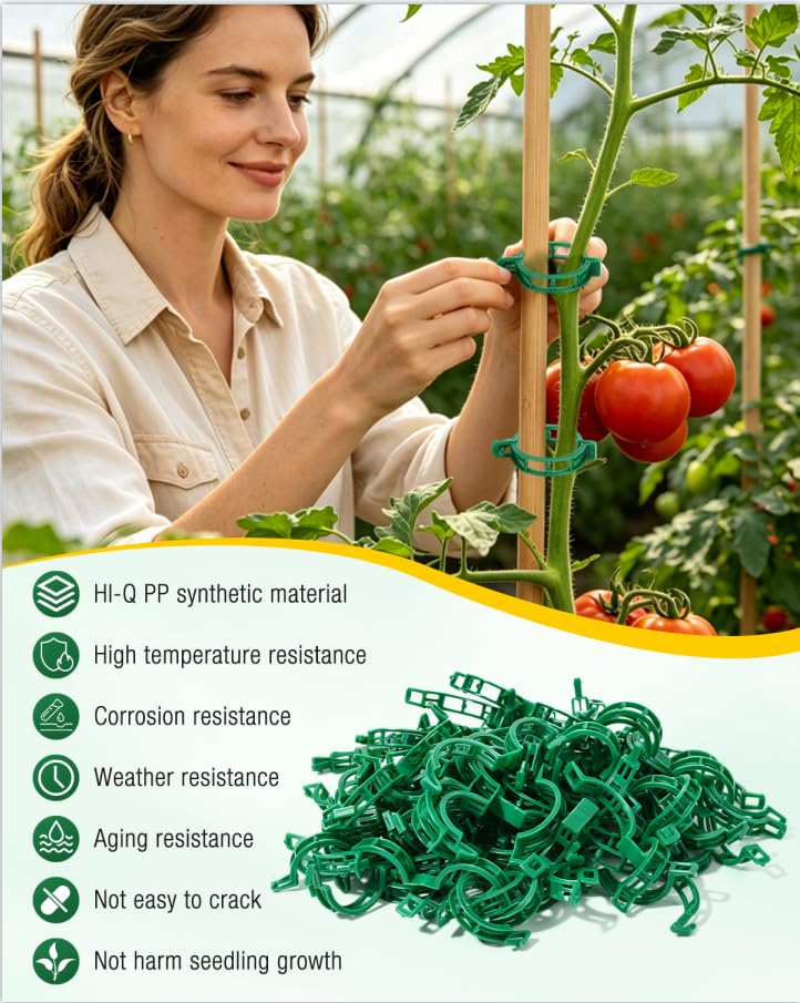 300Pcs Green Tomato Clips,Plastic Trellis Clips,Reusable Plant Support Clips for Tomatoes,Cucumbers,and Vines,Garden Supplies for Vertical Growing - color: Green