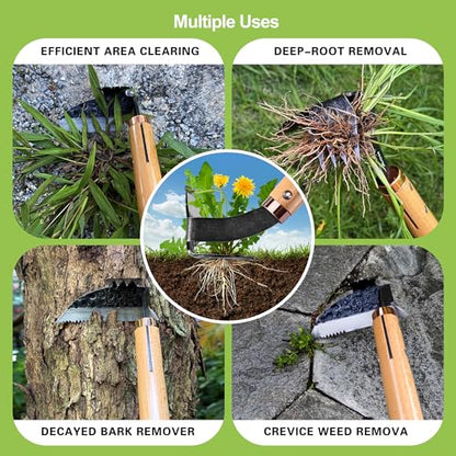 AON Japanese Weeding Sickle & Hand Hoe, 4-Tine Uprooting Garden Tool