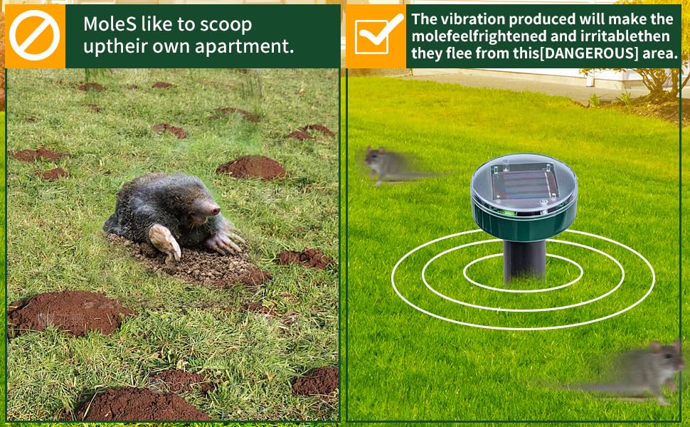 8PK new Green Mole Repellent for lawns Gopher Repellent Ultrasonic Solar Powered Snake Repellent Deterrent Mole Repeller Vole Repellent Outdoor Lawns Garden Yard All Pests Sonic Spikes Stakes Chaser