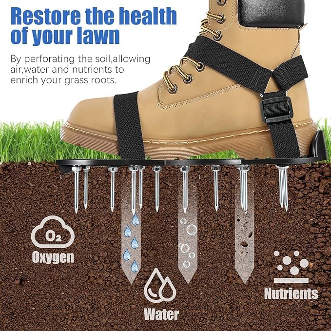2 Pair Lawn Aerator Shoes, Heavy Duty Spiked Aerating Sandals, Lawn Aerating Sandals with 8 Adjustable Straps and 52 Spikes for Aerating Patio Garden