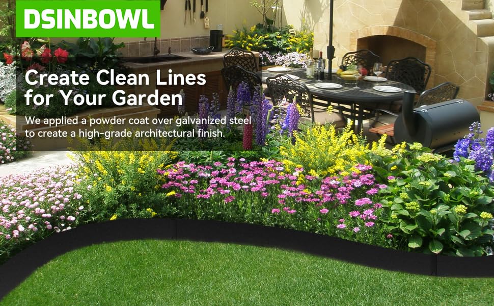 6PCS Galvanized Steel Landscape Edging Kit, 40" L x 12.5" H (20ft Total) Steel Landscape Lawn Edging for Lawn Yard, Coated Bendable Metal Strips, No-Dig Hammer-in Edging Border w/7Clips - style: 40" L x 12.5" H,Black
