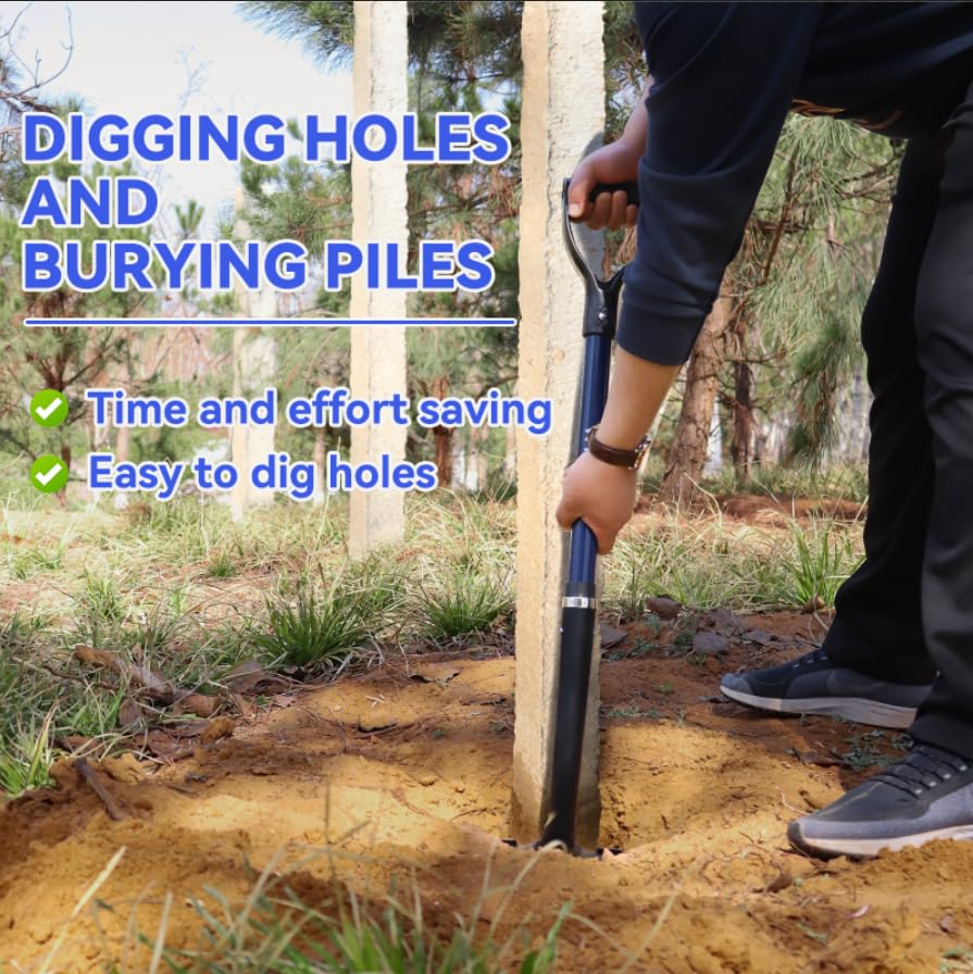 WIKER Spade Shovel,Sharp Shooter Shovel,Shovels for Digging,Planting,Trenching,Gardening,Drain Spade with Fiberglass Handle Heavy Duty,Blue,45 inches