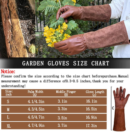 Leather Gardening Gloves for Women Men, Long Rose Pruning Glove Thorn Proof Cactus Gauntlet for Yard (Brown, Small) - size: Small