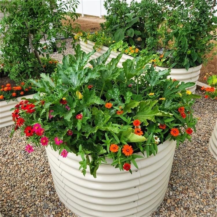 Vego garden 32" Tall 42" Round Raised Garden Bed Raised Bed Planter Box for Vegetables Flowers Patio-Pearl White - color: Pearl White, size: 1IN1 Round