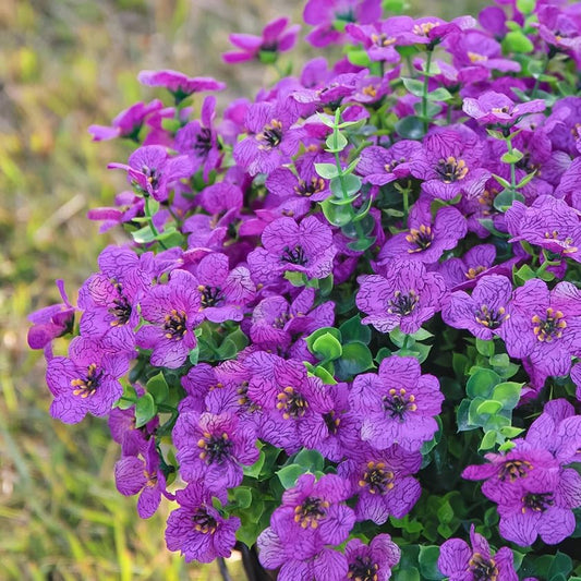 HyeFlora Artificial Flowers for Outdoor Indoor Garden Home Decoration, Faux Flower Daisy with Eucalyptus Leaves Fake Plants Greenery Boxwood Porch Patio, 12 Bundles (Purple) - color: Purple