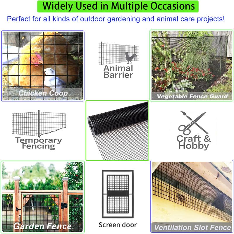 Hardware Cloth 1/2inch Black Vinyl Coated Wire Mesh 24" x 50' Welded Wire Fencing AWG17,PVC Coating Chicken Wire Fence,Welded Wire Mesh Roll for Garden Guard Fence Poultry Cage Net Fencing - size: 1/2"x24"x50'xAWG17