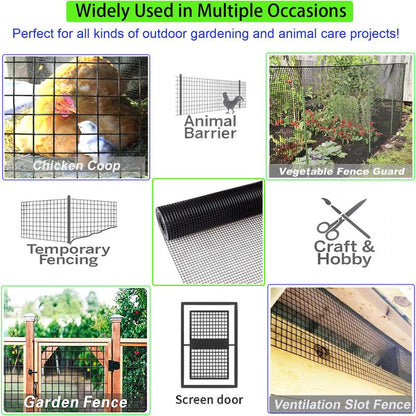 Hardware Cloth 1/2inch Black Vinyl Coated Wire Mesh 24" x 50' Welded Wire Fencing AWG17,PVC Coating Chicken Wire Fence,Welded Wire Mesh Roll for Garden Guard Fence Poultry Cage Net Fencing - size: 1/2"x24"x50'xAWG17