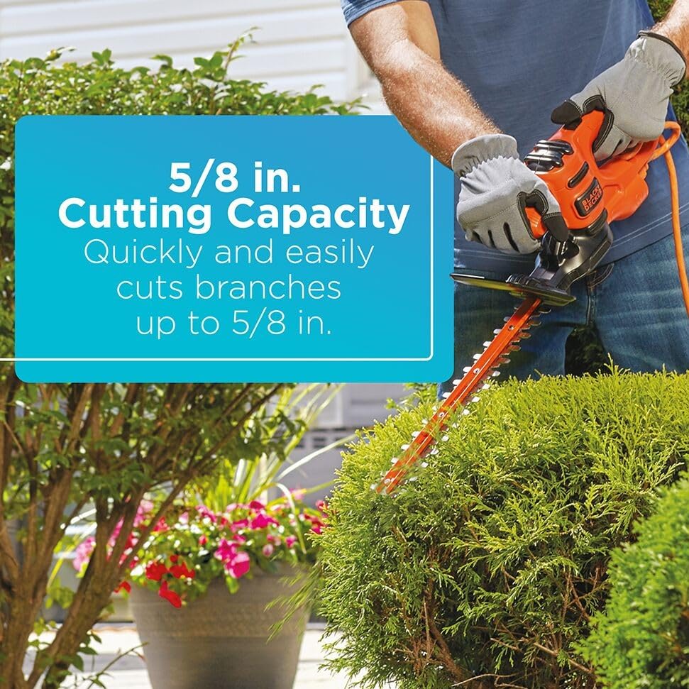 BLACK+DECKER Electric Hedge Trimmer, 17-Inch Corded 3.2 Amp, Dual Action, Reduced Vibration, Cleaner Cut, Lightweight, 3800 Cuts per Min (BEHT150)