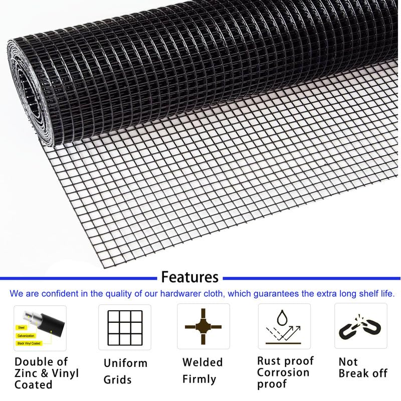 Hardware Cloth 1/2inch Black Vinyl Coated Wire Mesh 24" x 50' Welded Wire Fencing AWG17,PVC Coating Chicken Wire Fence,Welded Wire Mesh Roll for Garden Guard Fence Poultry Cage Net Fencing - size: 1/2"x24"x50'xAWG17