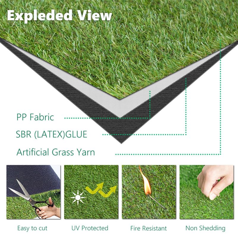 0.8 Inch Grass Height Artificial Grass 3FT x 19FT Customizable Flame Retardant UV Resistant Synthetic Grass Green Fake Turf Carpet - size: 3FT×19FT