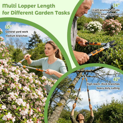 24"-42" Extendable Lopper, Heavy-Duty Tree Trimmer with SK5 Steel Blade, Telescopic Branch Cutter for 1.8" Thick Branches