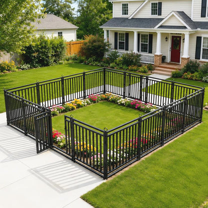 18ft (L) × 47in (H), 7 Panels & 1 Gate Garden Fence, Durable Outdoor Yard Barrier, Secure Garden Fencing, Weather-Resistant Fence for Privacy & Decoration, Black-Silver - size: 47in(H)x18ft(L)