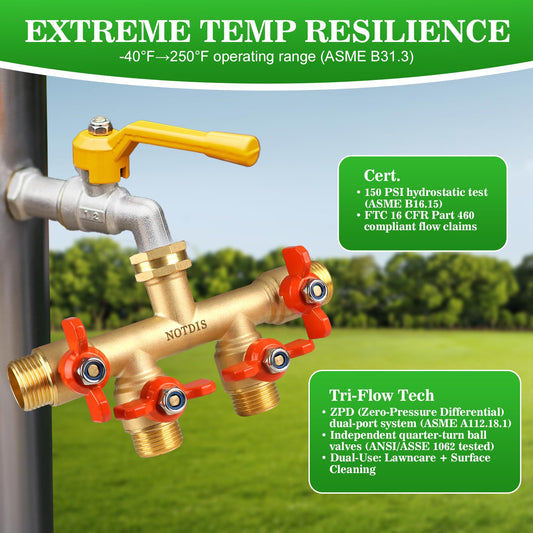 4 Way Brass Hose Splitter Full Flow with Metal Handle - Heavy Duty Spigot Splitter with Shut Off Valve, 3/4" GHT Garden Tap Connector - style: 4 way hose splitter