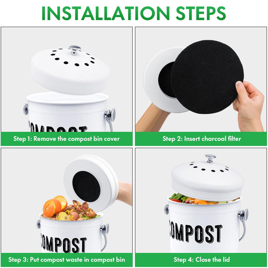 ENLOY 7.25 Inch Kitchen Compost Bin Filters Charcoal Replacement 12 Pack - color: Round (7.25 Inch)