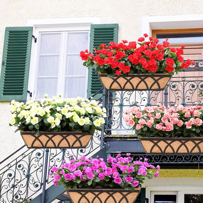 Flat Railing Planter Window Box 4 Pack 24" Horse Trough Planter with Coco Fiber Liner Metal Window Planter Box Deck Balcony Rail Planter for Outdoor Porch Fence Patio