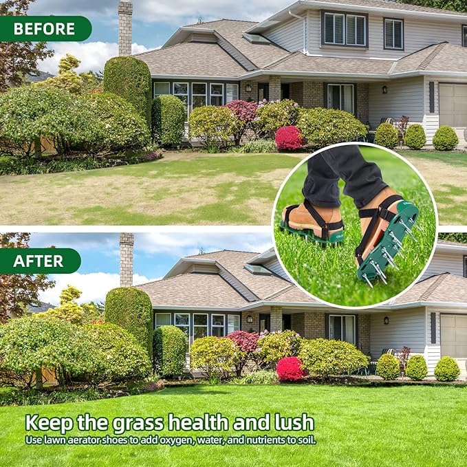 2 Pair Lawn Aerator Shoes, Heavy Duty Spiked Aerating Sandals, Lawn Aerating Sandals with 8 Adjustable Straps and 52 Spikes for Aerating Patio Garden