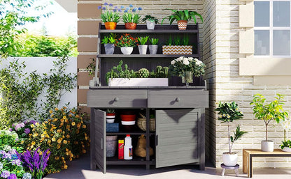 Outdoor Storage Potting Bench Table with Cabinet, Drawers and Shelves - color: Gray - 50.00 X 26.00 X 13.00 Inch