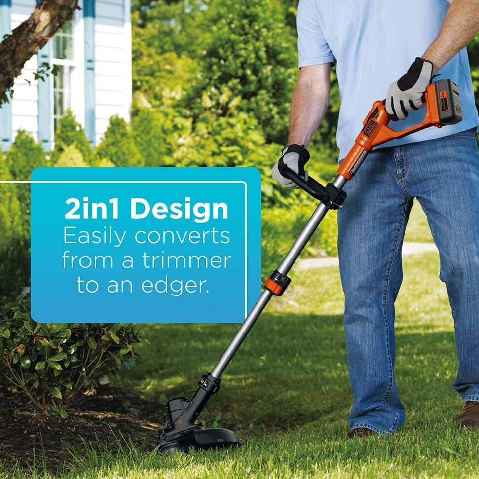BLACK+DECKER 40V MAX 13 in String Trimmer Edger Cordless with Adjustable Telescoping Pole, 2 in 1 Weed Wacker Lawn Edger, Includes Battery and Charger (LST136) - style: 40V Trimmer Kit