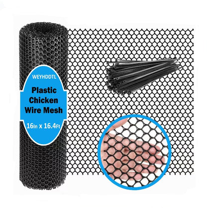 Plastic Chicken Wire Mesh - 16in x 16.4 ft Black,Comes with 30 Twist Ties, Plastic Wire Mesh Fence for Dogs, Cats & Poultry - Garden Netting & Animal Barrier, Balcony Netting for Pets - WEYHDDTL - size: 16Inchx16.4Ft(0.3"Opening)