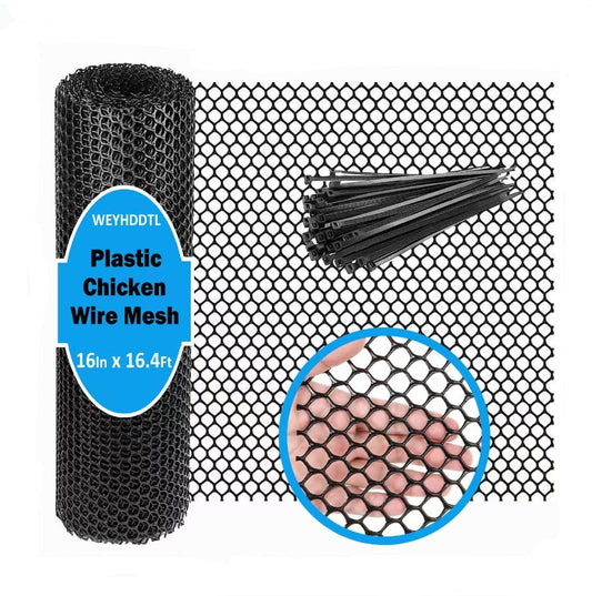 Plastic Chicken Wire Mesh - 16in x 16.4 ft Black,Comes with 30 Twist Ties, Plastic Wire Mesh Fence for Dogs, Cats & Poultry - Garden Netting & Animal Barrier, Balcony Netting for Pets - WEYHDDTL - size: 16Inchx16.4Ft(0.3"Opening)