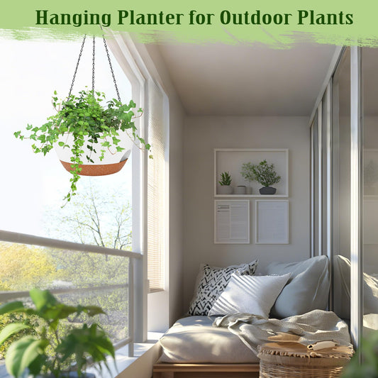2 Pack 12 Inch Self Watering Hanging Basket Planters for Indoor Outdoor - color: White, size: 12 Inch
