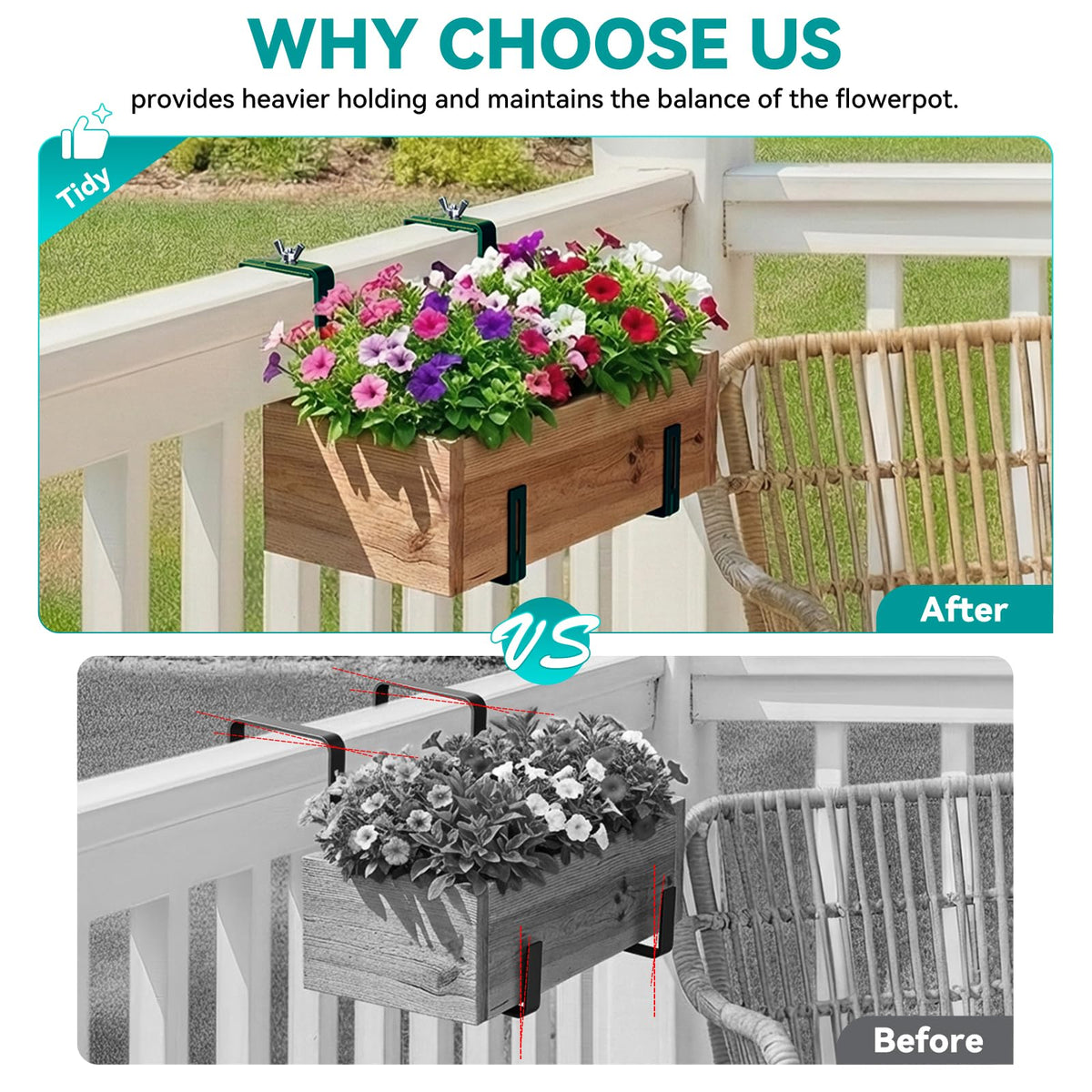 Adjustable Planter Box Brackets,Enhanced Bottom Support,Universal Outdoor Hanging Brackets,Flower Box Brackets for Fence Railings, Windowsill, Patio, Garden,Balcony. (6, Green) - color: Green