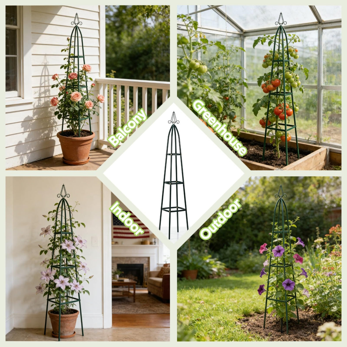100% Metal Obelisk Teepee Garden Trellis for Climbing Plants Outdoor Indoor - color: Teepee - Dark Green