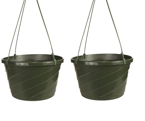 The HC Companies Euro Round Hanging Planter, 12 Inch, Green, 2-Pack - color: Green, size: 12" (Pack of 2)