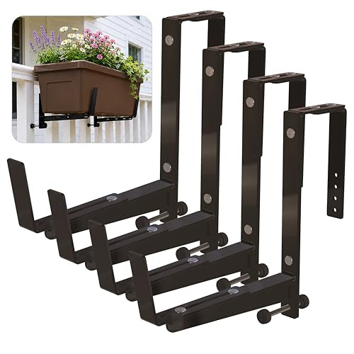 4 Pack Adjustable Window Box Brackets for Railing, Measure Before Ordering - color: Black 4 Pack