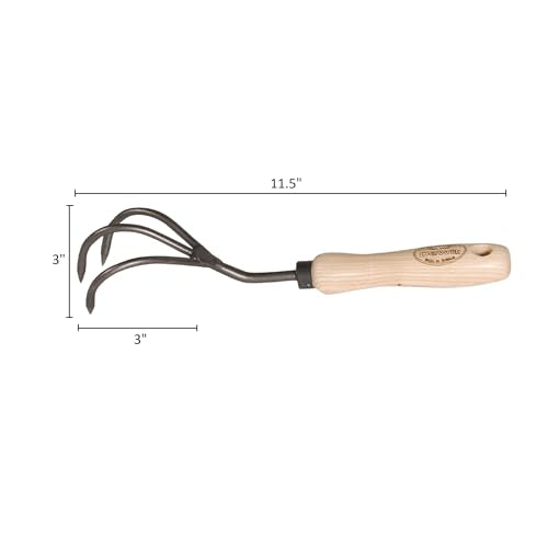 Dewit Cultivator Hand Tiller - 3-Tine, Short Handle, Works as Hoe - 11.5 in - Steel/Wood - size: 3-Tine, style: Short Handle