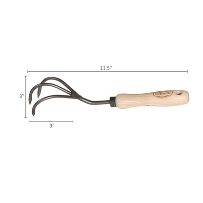 Dewit Cultivator Hand Tiller - 3-Tine, Short Handle, Works as Hoe - 11.5 in - Steel/Wood - size: 3-Tine, style: Short Handle