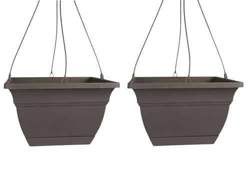 The HC Companies Eclipse Square Hanging Planter for Indoor Plants - Contemporary Hanging Plant Pot w/Attached Saucer - Lightweight & UV-Resistant Hanging Plant Holder (12” Warm Gray, Pack of 2) - color: Warm Gray, size: 12" (Pack of 2)